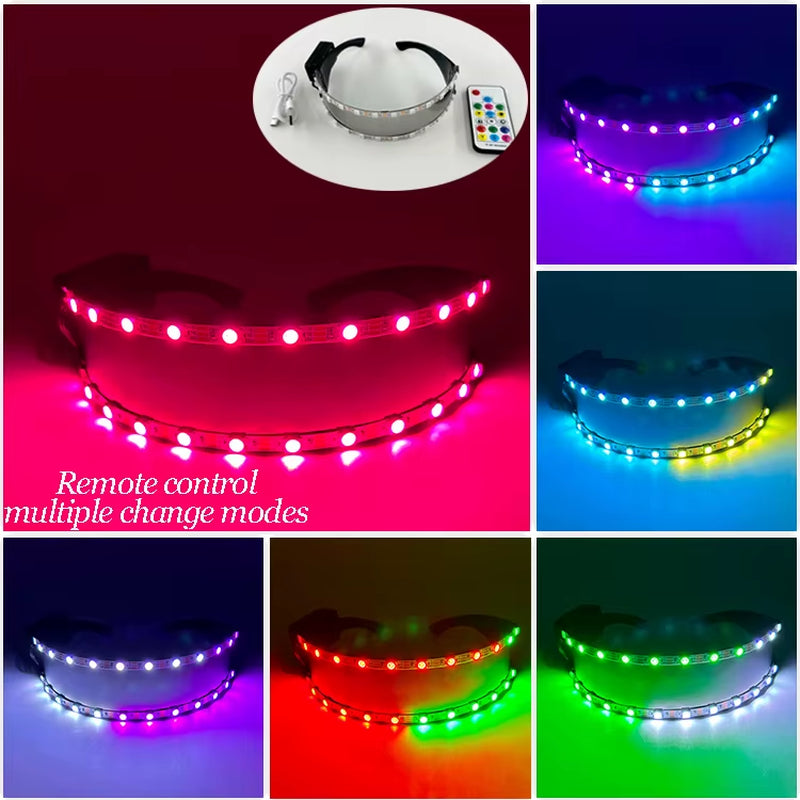 Illuminate Your Party with Cyberpunk Futuristic Luminous Cosplay Glasses - LED Glowing Goggles for Unisex Dance Shows and Festive Events