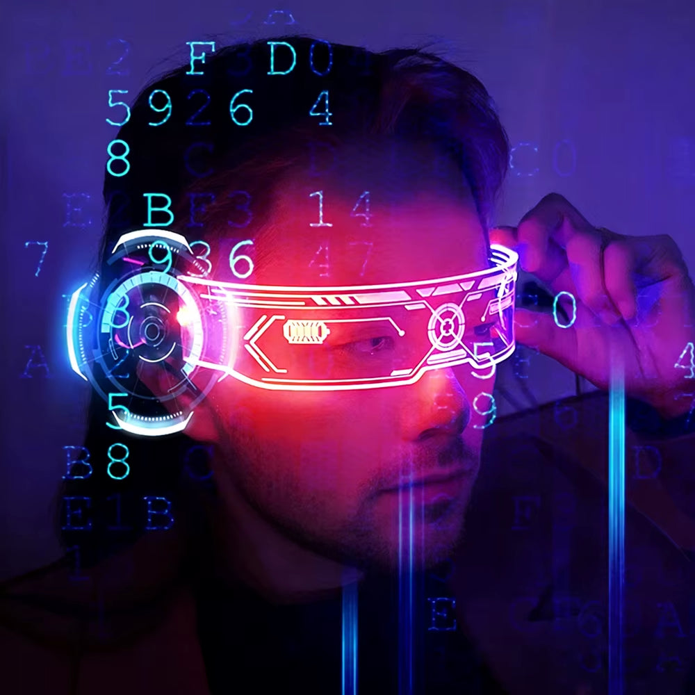 7 Colors Glowing Luminous LED Flashing Glasses Acrylic Light Neon Light Party Glasses Cyberpunk Futuristic for Club Decorations