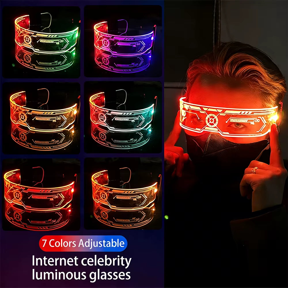 7 Colors Glowing Luminous LED Flashing Glasses Acrylic Light Neon Light Party Glasses Cyberpunk Futuristic for Club Decorations
