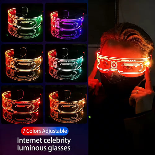 7 Colors Glowing Luminous LED Flashing Glasses Acrylic Light Neon Light Party Glasses Cyberpunk Futuristic for Club Decorations