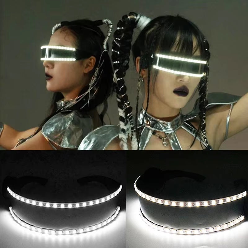 Illuminate Your Party with Cyberpunk Futuristic Luminous Cosplay Glasses - LED Glowing Goggles for Unisex Dance Shows and Festive Events